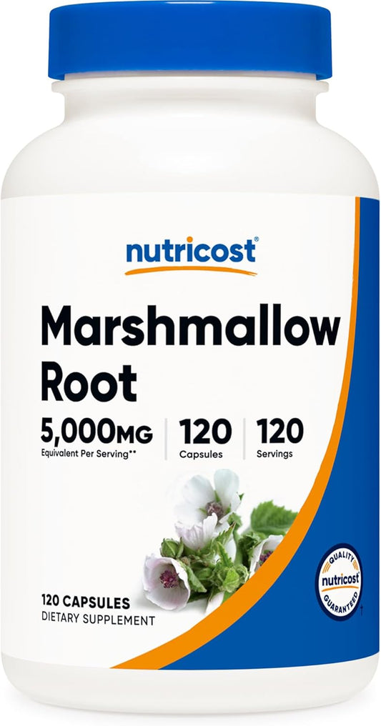 Marshmallow Root Extract Capsules - 120 Count, 5000mg Equivalent, Vegetarian, Gluten Free & Non-GMO