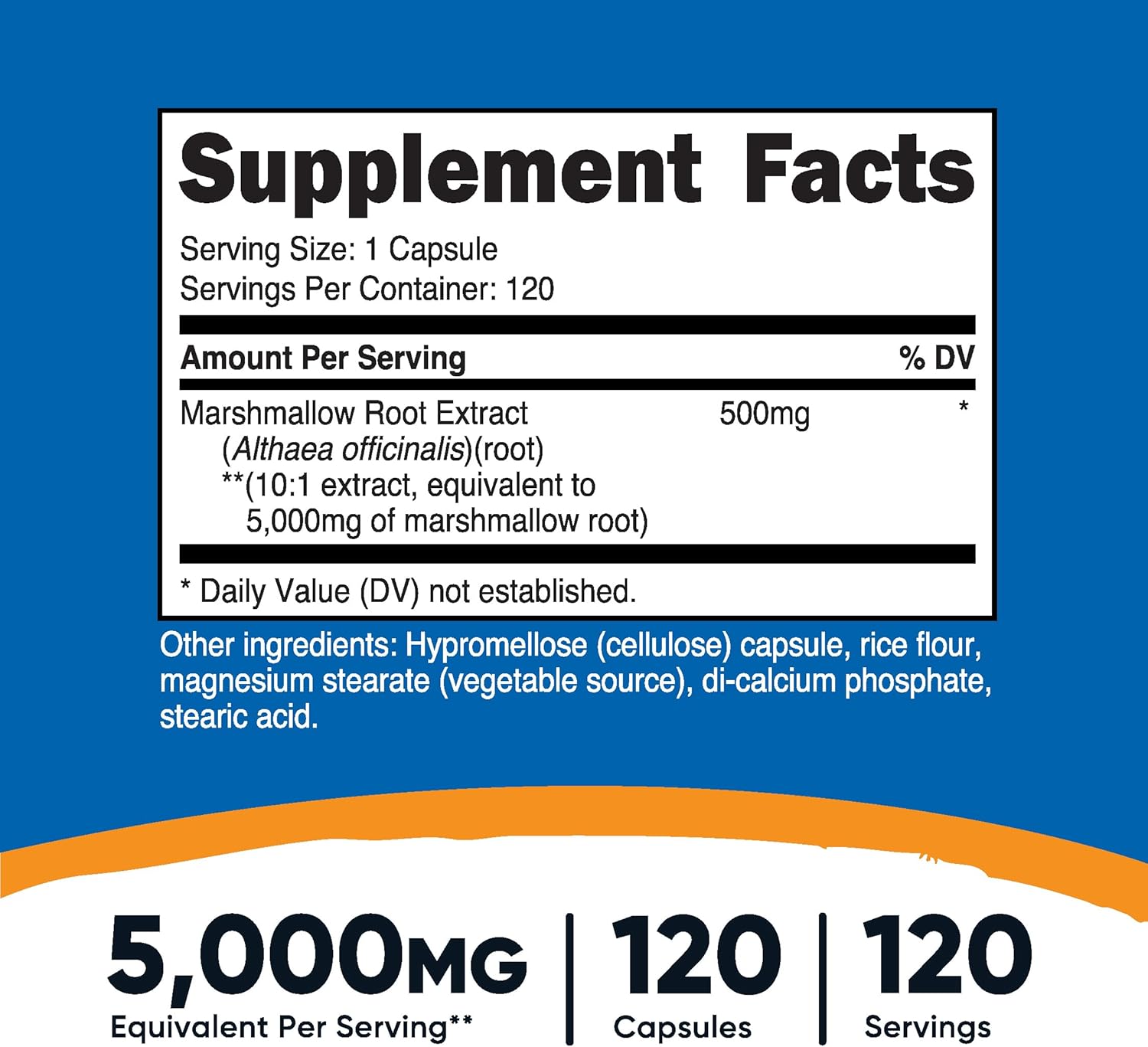 Marshmallow Root Extract Capsules - 120 Count, 5000mg Equivalent, Vegetarian, Gluten Free & Non-GMO