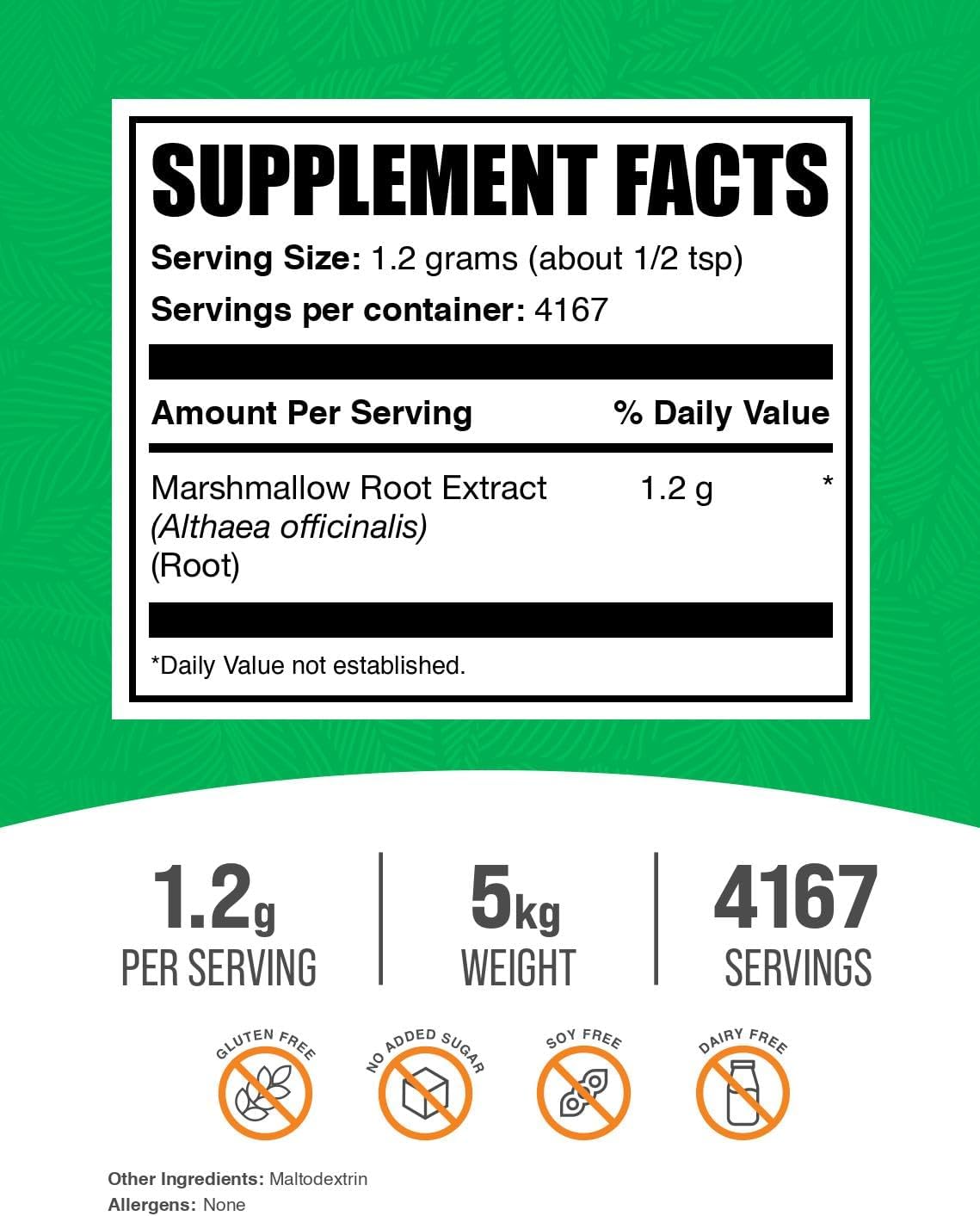 Marshmallow Root Extract Powder - 5kg (11 lbs) Bulk Pack, Herbal Supplement, Gluten-Free, 1200mg per Serving - Pack of 5