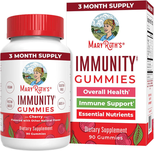MaryRuth Organics Elderberry Immunity Gummies for Kids & Adults - Cherry Flavored Vegan Pectin Gummies - 90 Count