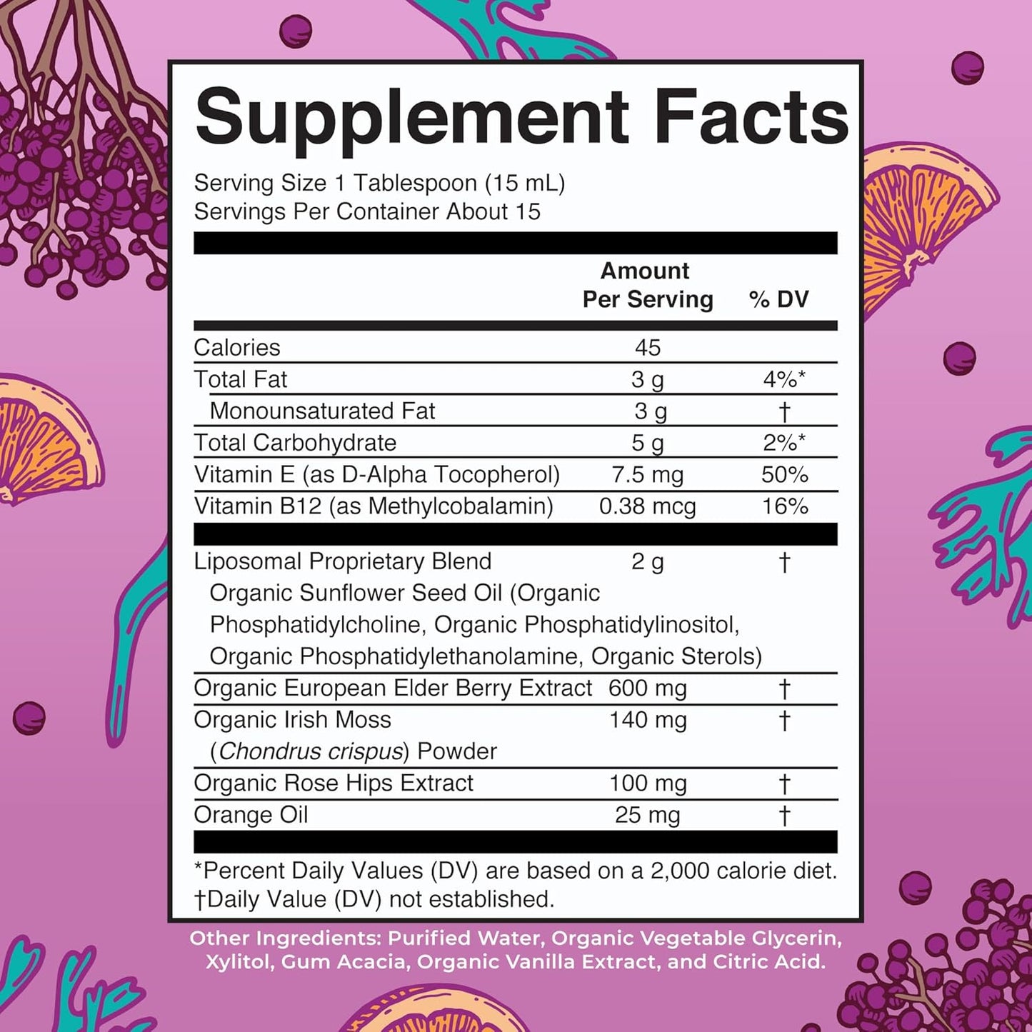 MaryRuth Organics Irish Sea Moss Immune Support Supplement with Liposomal Vitamin B12, Vitamin E, Elderberry, Rose Hip Oil, and Orange Oil - Vegan and Sugar Free - 7.6 oz