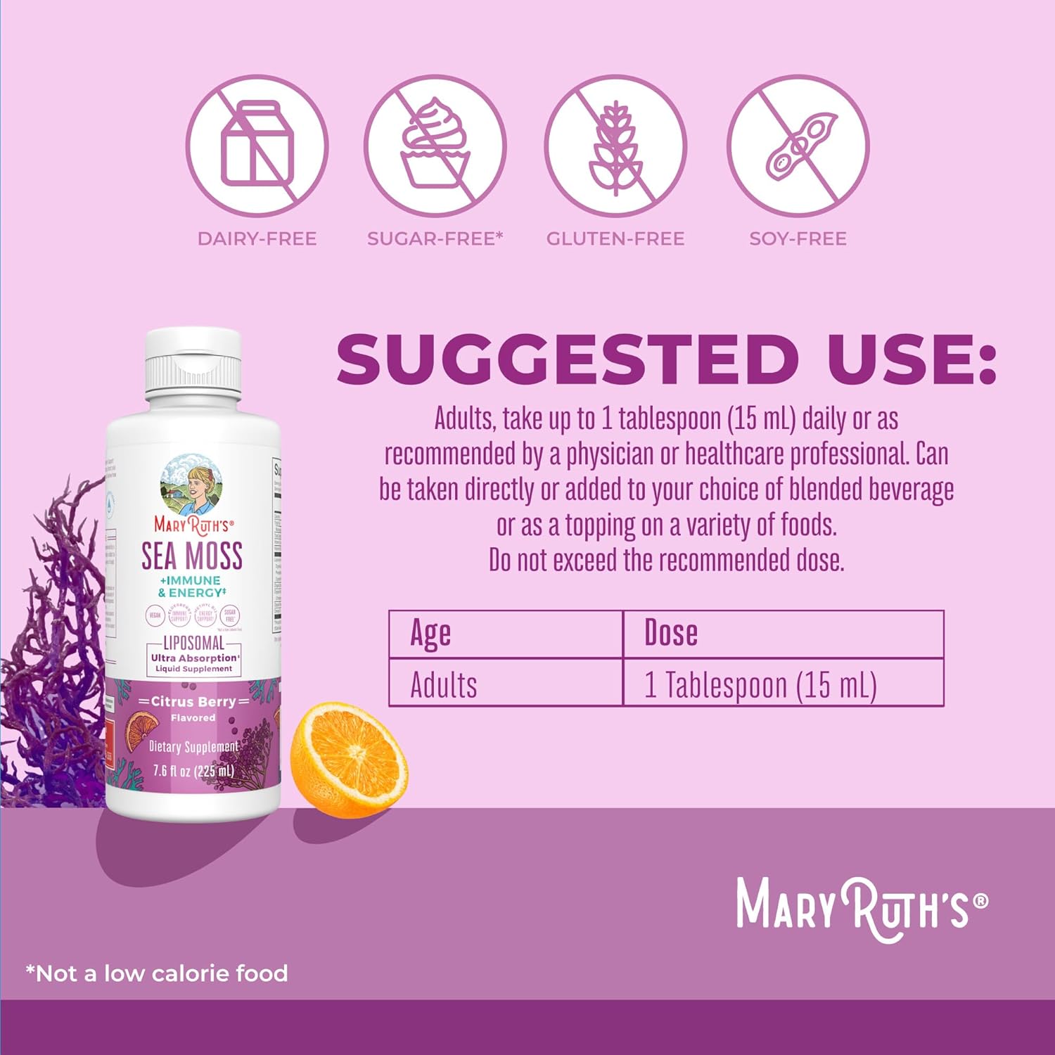 MaryRuth Organics Irish Sea Moss Immune Support Supplement with Liposomal Vitamin B12, Vitamin E, Elderberry, Rose Hip Oil, and Orange Oil - Vegan and Sugar Free - 7.6 oz