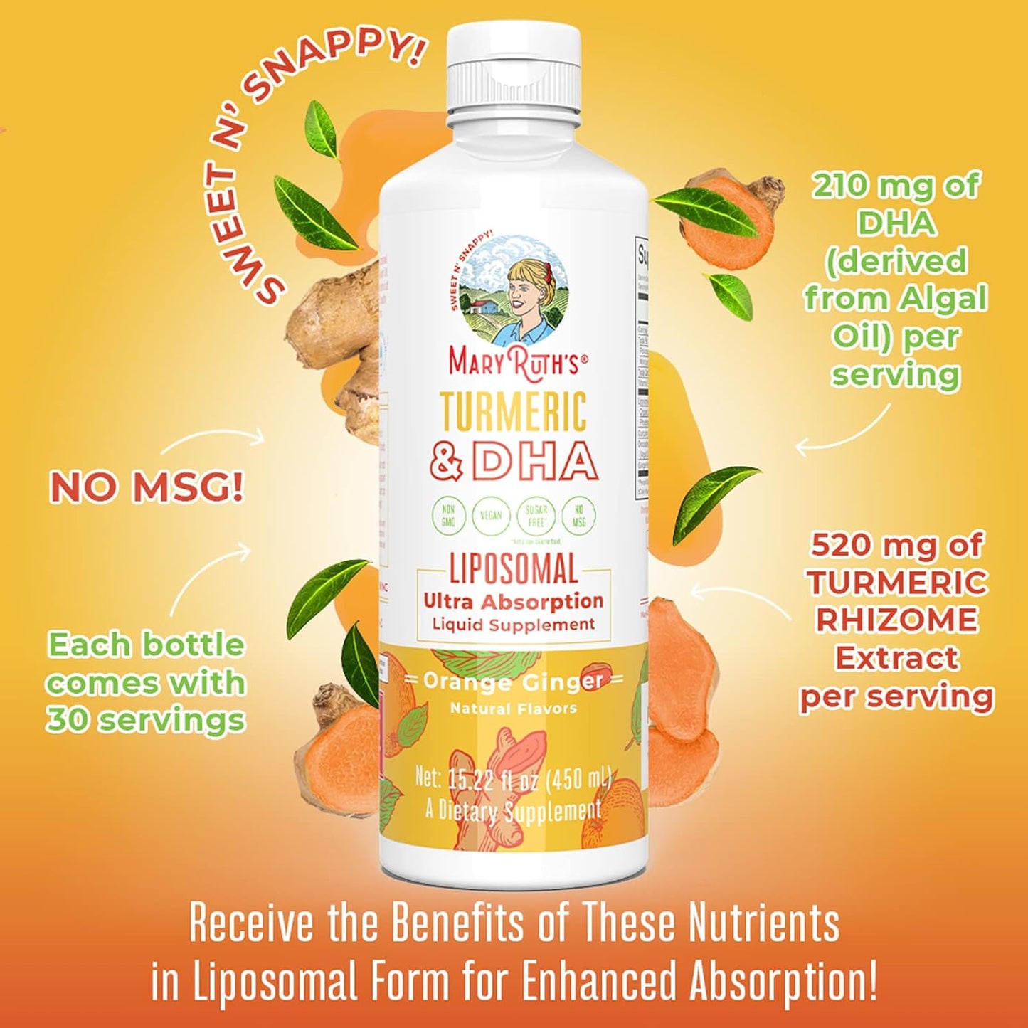 MaryRuth Organics Kids Multivitamin with Turmeric & DHA Liposomal for Joint Health | Clean Label Project Verified Vegan Vitamins