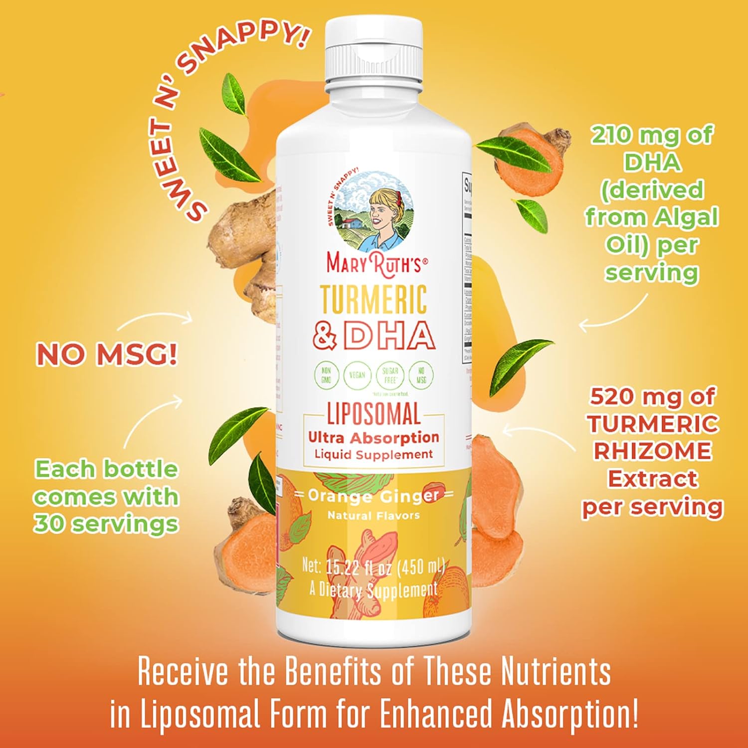 MaryRuth Organics Kids Multivitamin with Turmeric & DHA Liposomal for Joint Health | Clean Label Project Verified Vegan Vitamins