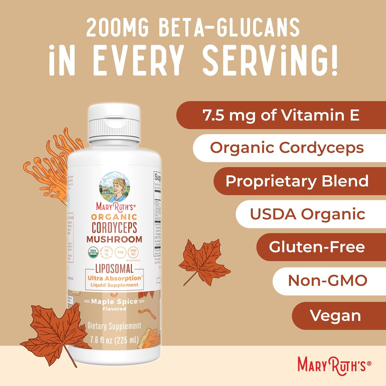 MaryRuth Organics Mushroom Liposomals Bundle: Turkey Tail Chocolate Fudge & Cordyceps Maple Spice | Clean Label Project Verified | Immunity & Energy Support | Vegan & Gluten Free