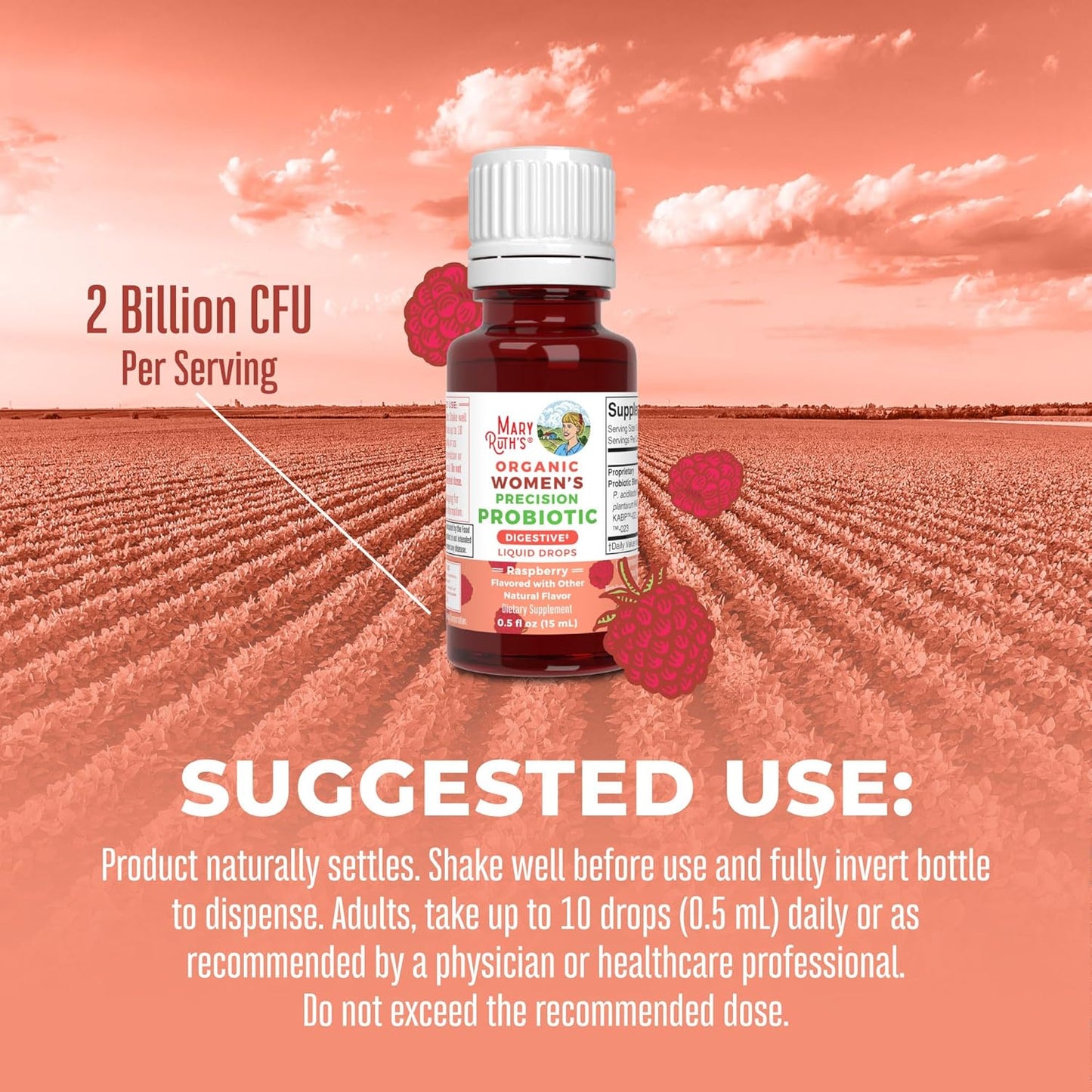 MaryRuth Organics Precision Probiotic & B Complex Drops for Women - Raspberry & Cherry | Organic Vitamins for Gut Health & Immunity | Vegan, Non-GMO, Gluten Free