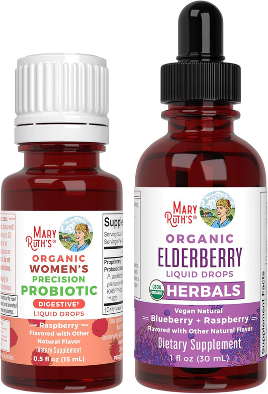 MaryRuth Organics Precision Probiotic & Elderberry Drops Bundle for Women | USDA Organic Vitamins for Gut Health, Immunity, & Wellness | Vegan, Non-GMO, Gluten Free