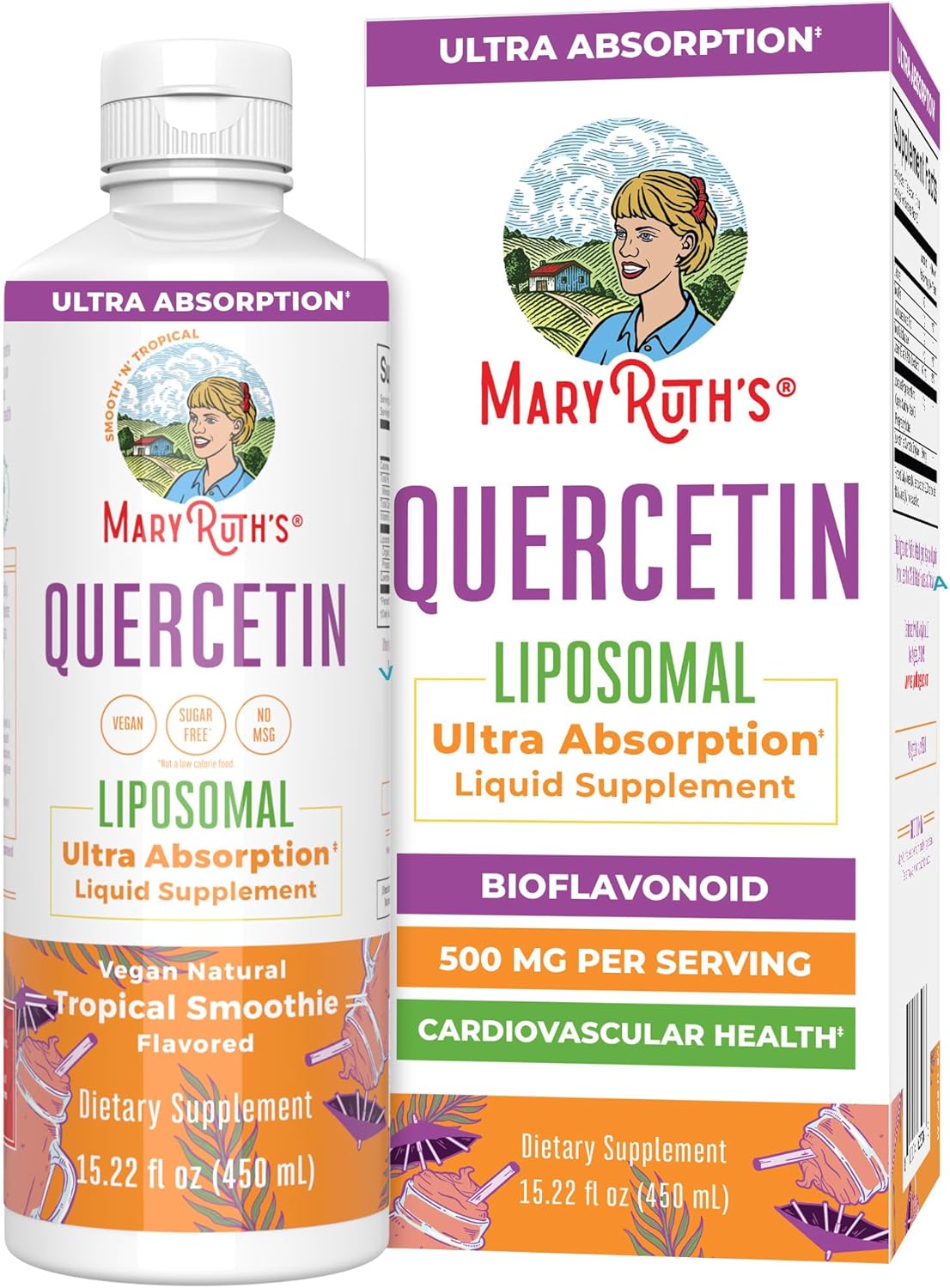 MaryRuth Organics Quercetin Liquid 500mg Immune Support for Adults - Sugar Free Inflammation Supplement - Vegan Non-GMO Gluten Free - 15.22 Fl Oz