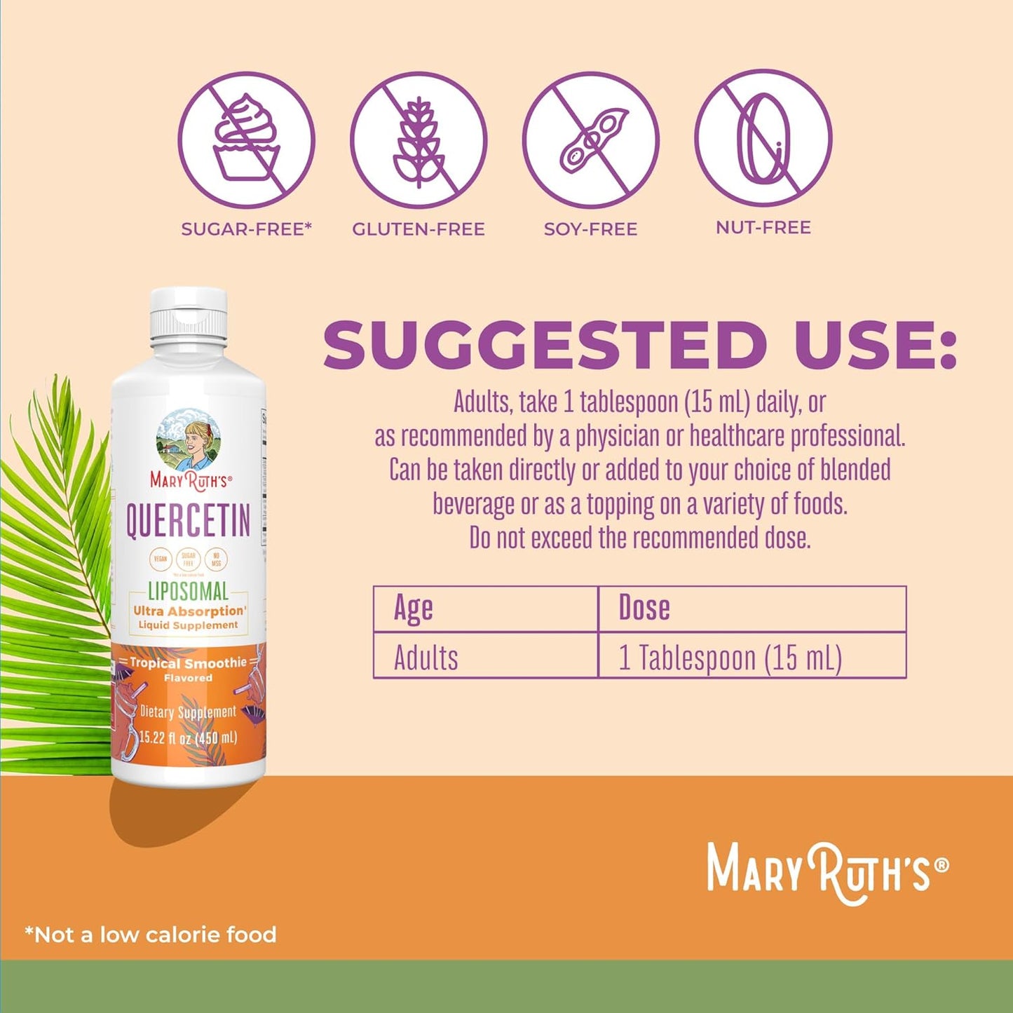 MaryRuth Organics Quercetin Liquid 500mg Immune Support for Adults - Sugar Free Inflammation Supplement - Vegan Non-GMO Gluten Free - 15.22 Fl Oz