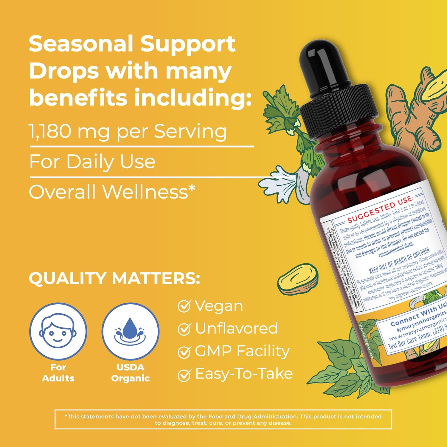 MaryRuth Organics Seasonal Support Liquid Extract - Ginger Root, Bromelain, Nettle Leaf - 4 Herbal Blend - Non-GMO, Vegan, Gluten Free - 1 Fl Oz