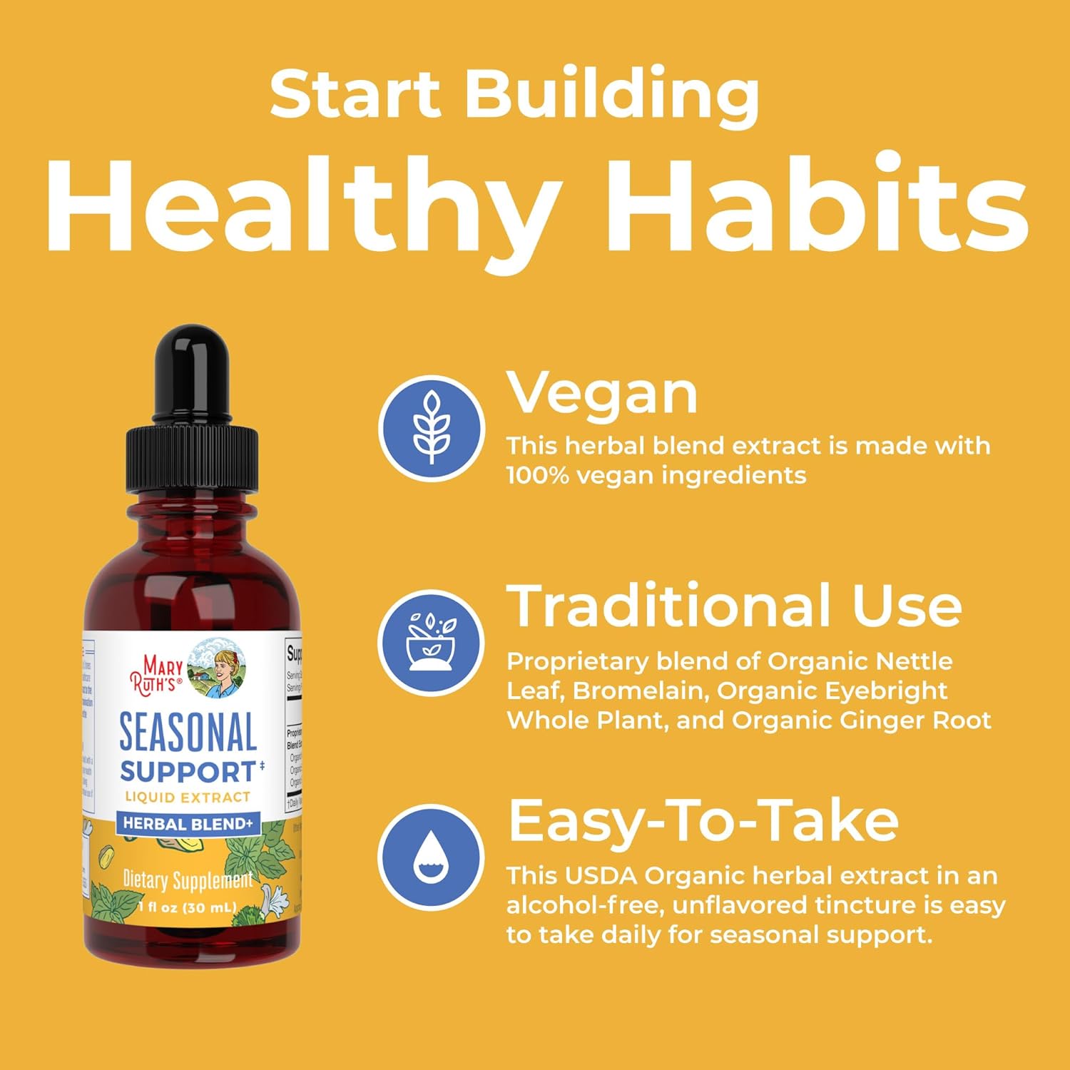 MaryRuth Organics Seasonal Support Liquid Extract - Ginger Root, Bromelain, Nettle Leaf - 4 Herbal Blend - Non-GMO, Vegan, Gluten Free - 1 Fl Oz