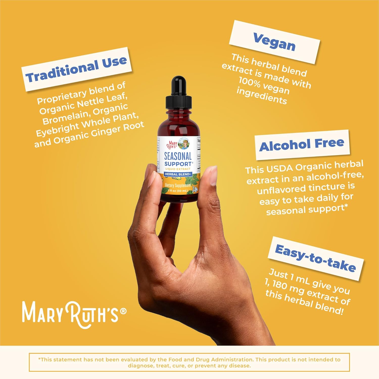 MaryRuth Organics Seasonal Support Liquid Extract - Ginger Root, Bromelain, Nettle Leaf - 4 Herbal Blend - Non-GMO, Vegan, Gluten Free - 1 Fl Oz