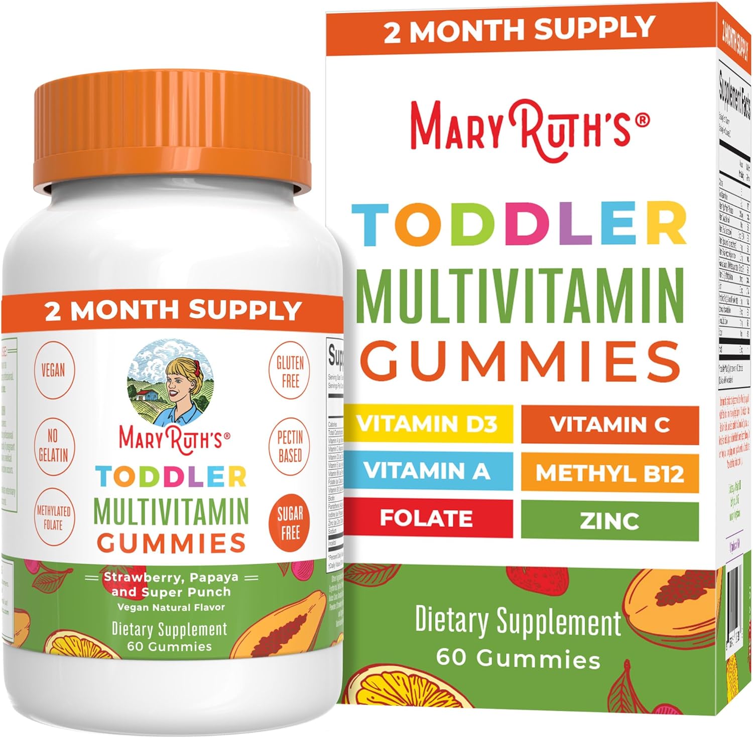 MaryRuth Organics Sugar Free Kids Vitamin Gummies - 2 Month Supply with Vitamin C, D3, Zinc - Vegan, Non GMO - 60 Count