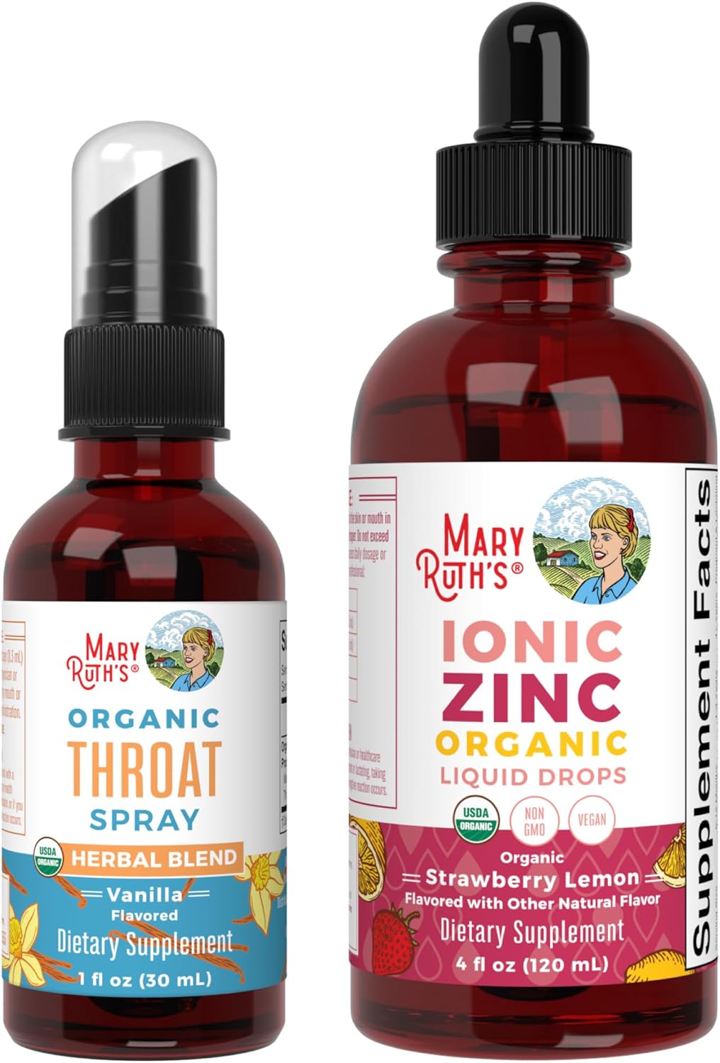 MaryRuth Organics Throat Spray (Vanilla) & Zinc Drops (Strawberry Lemon) Bundle | USDA Organic, Clean Label Project Verified® | Immune Support and Overall Health | Vegan, Non-GMO
