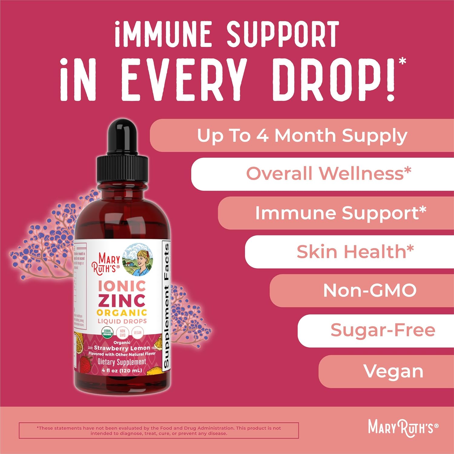MaryRuth Organics Throat Spray (Vanilla) & Zinc Drops (Strawberry Lemon) Bundle | USDA Organic, Clean Label Project Verified® | Immune Support and Overall Health | Vegan, Non-GMO
