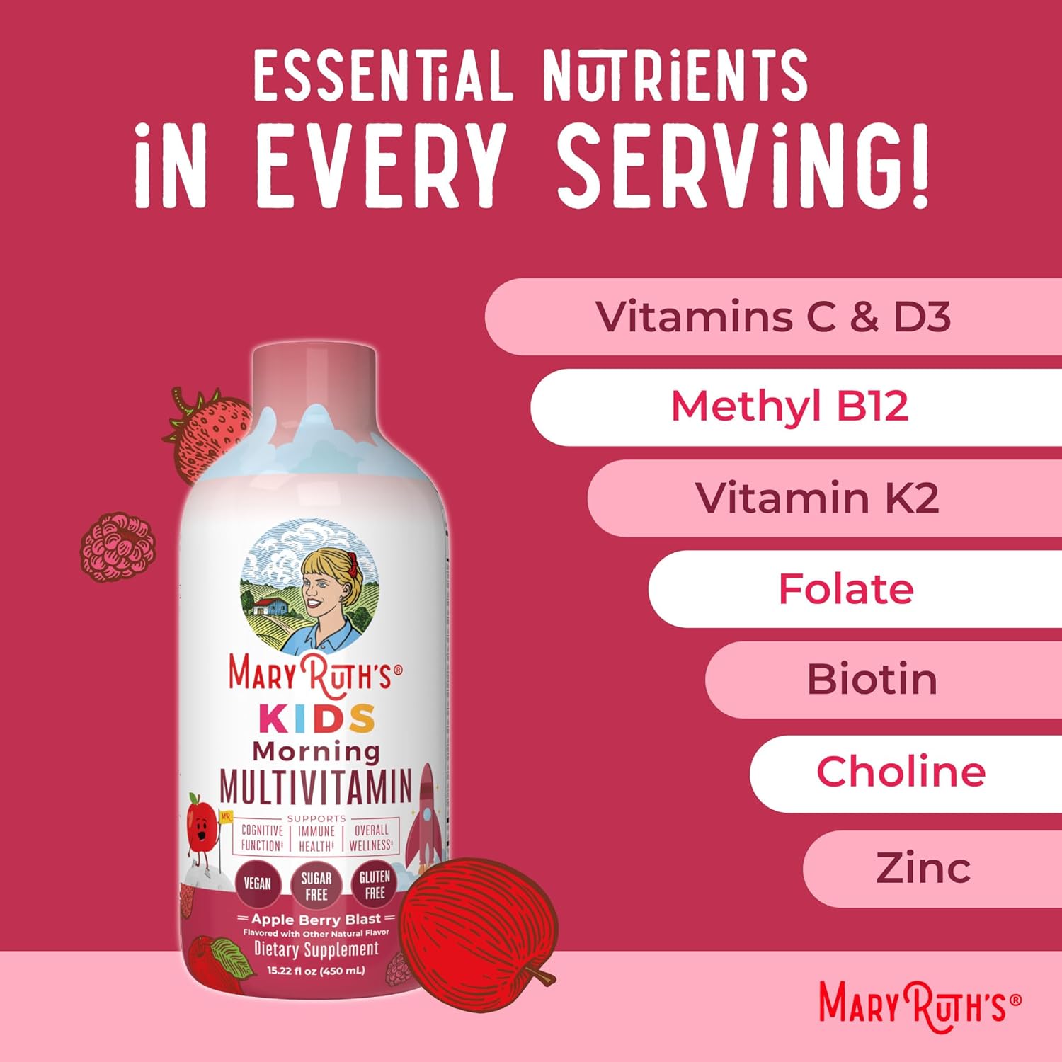 MaryRuth's Kids Liquid Multivitamin Bundle: Apple Berry & Liposomal Strawberry Cherry Vanilla | Clean Label Project Verified, Vegan, Non-GMO, Gluten Free for Overall Wellness