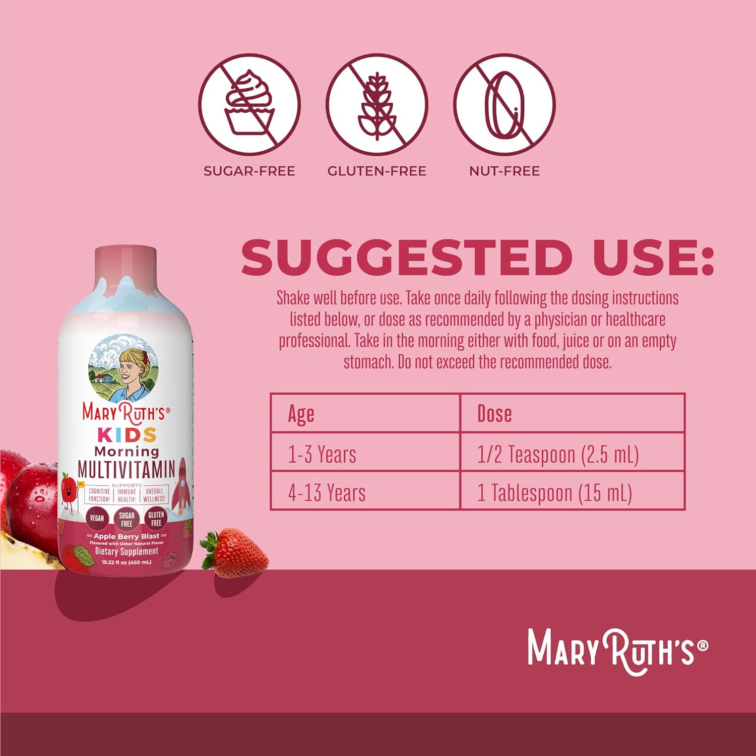 MaryRuth's Kids Liquid Multivitamin Bundle: Apple Berry & Liposomal Strawberry Cherry Vanilla | Clean Label Project Verified, Vegan, Non-GMO, Gluten Free for Overall Wellness