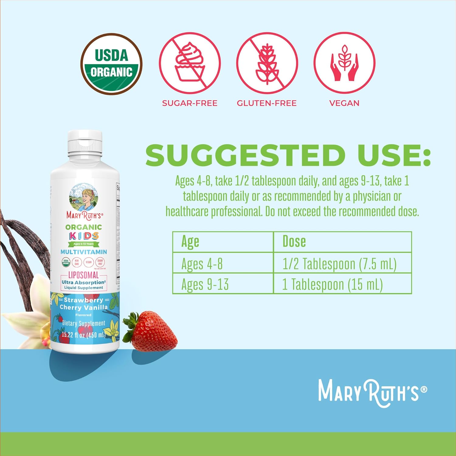 MaryRuth's Kids Multivitamin & Vitamin D3 Liposomal Bundle | Clean Label Project Verified® | Immunity & Wellness Support | Vegan, Non-GMO | Strawberry Cherry, Vanilla, & Mixed Berry Flavor