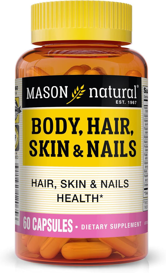 MASON NATURAL Body, Hair, Skin & Nails Support Supplement with Vitamins A, C, E & Biotin, 60 Capsules