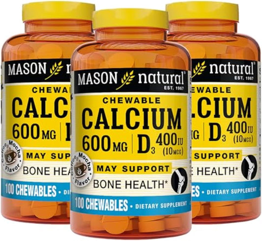MASON NATURAL Calcium 600 mg with Vitamin D3 Chewables - Bone and Muscle Support, Coffee Mocha Flavor, 300 Count