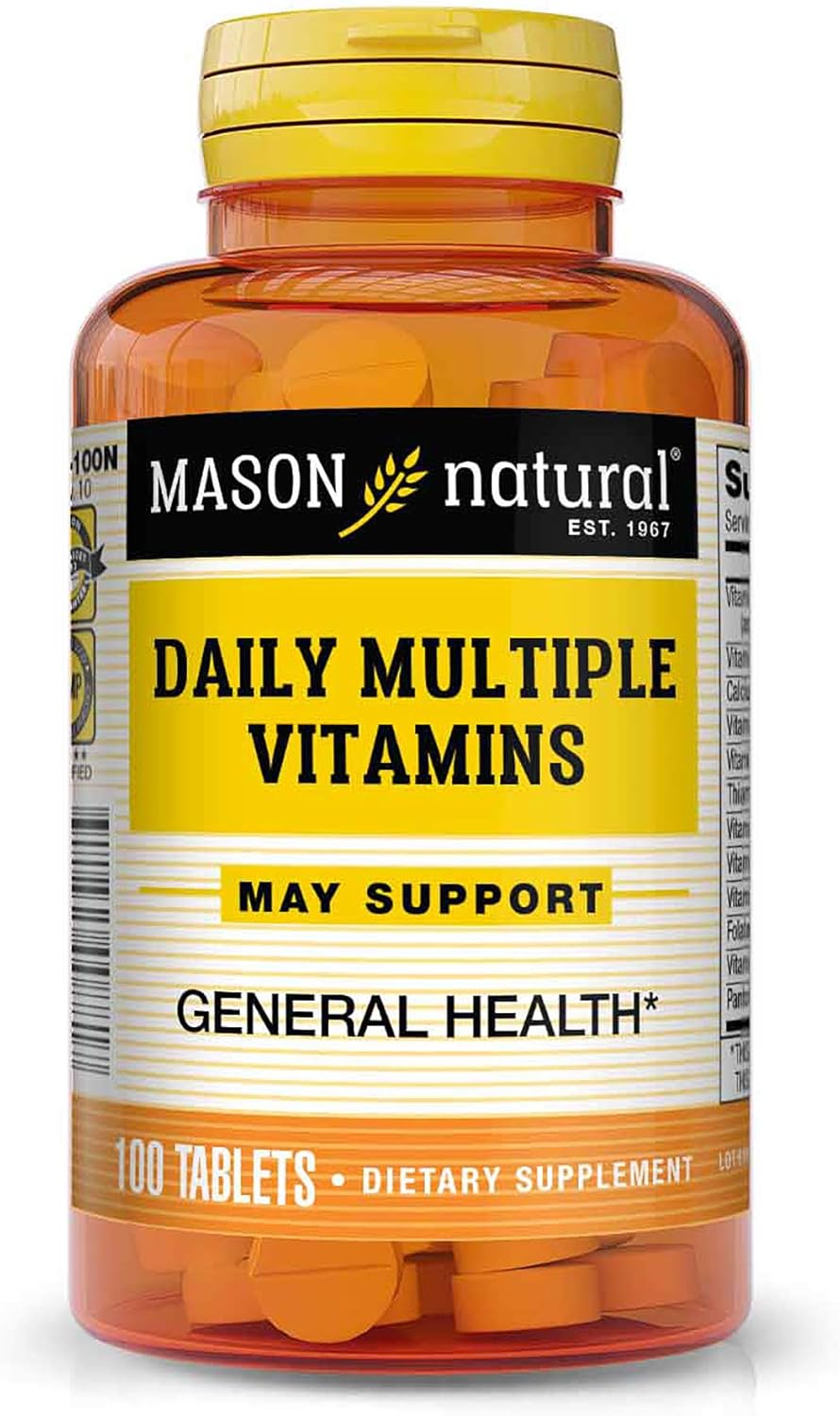 Mason Natural Daily Multiple Vitamins with Vitamins A, C, D3, E, B1, B2, B3, B6, B12, Folate, and Calcium - 100 Tablets for Overall Health
