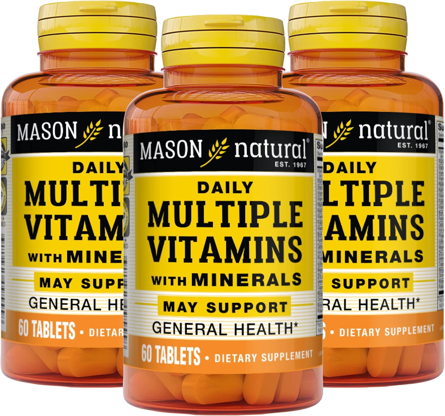 MASON NATURAL Daily Multivitamin with Minerals - 24 Essential Vitamins and Minerals for Overall Health, 180 Tablets