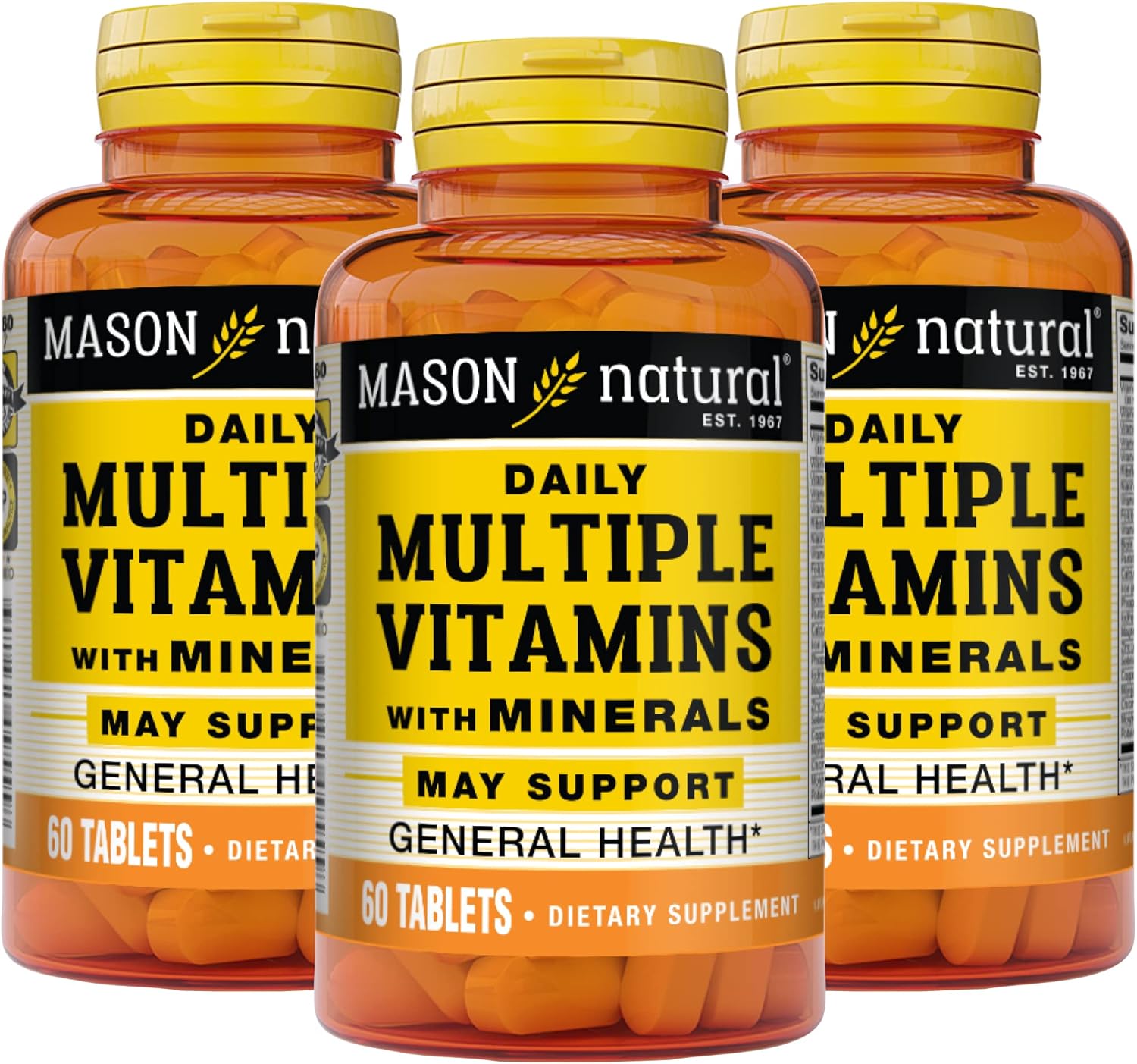 MASON NATURAL Daily Multivitamin with Minerals - 24 Essential Vitamins and Minerals for Overall Health, 180 Tablets