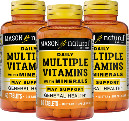 MASON NATURAL Daily Multivitamin with Minerals - 24 Essential Vitamins and Minerals for Overall Health, 180 Tablets
