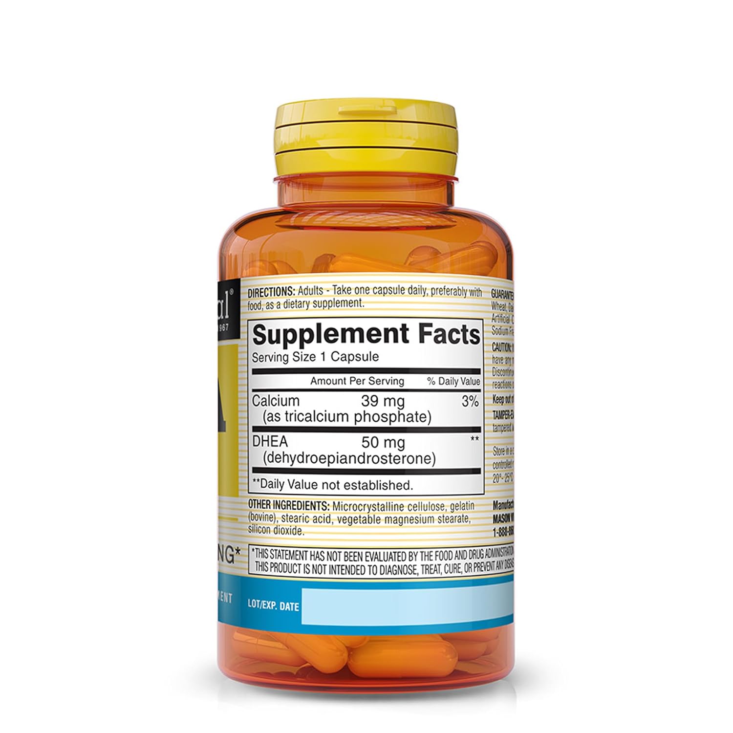 Mason Natural DHEA 50mg Capsules - 30 Count Bottle for Hormone Support