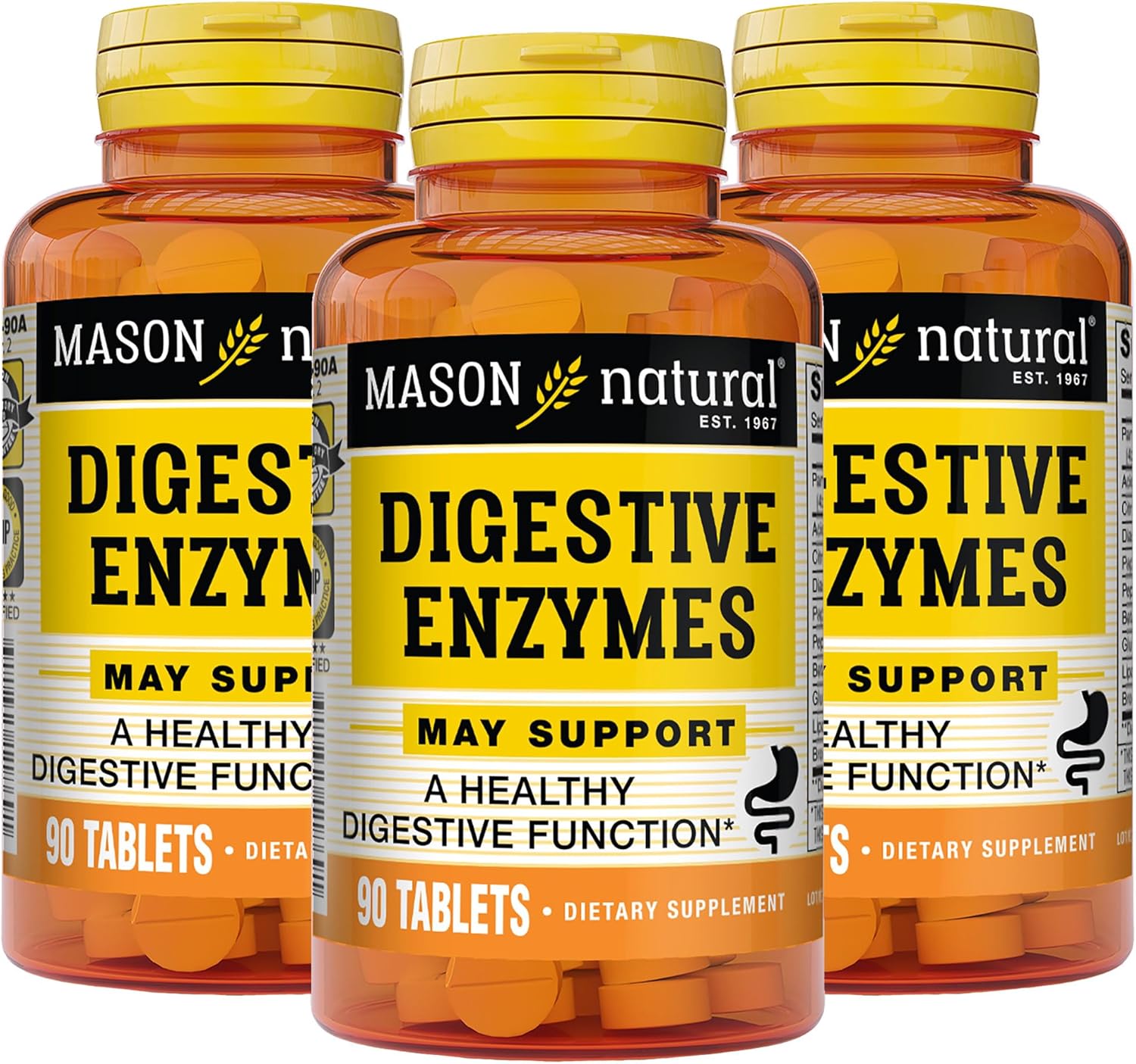 MASON NATURAL Digestive Enzymes with Prebiotics and Probiotics - 90 Tablets (Pack of 3) for Healthier Digestion and Gut Health