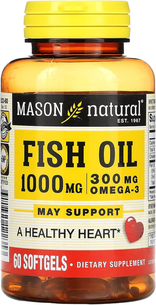 Mason Natural Fish Oil Concentrate STG - 60 Count Dietary Supplement for Heart Health