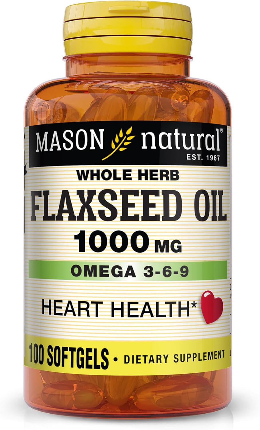 MASON NATURAL Flax Seed Oil Capsules for Omega 3-6-9 Support - 1000mg