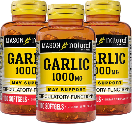 MASON NATURAL Garlic Oil Softgels 1000mg - 300-Day Supply (3 Pack) for Circulatory Health