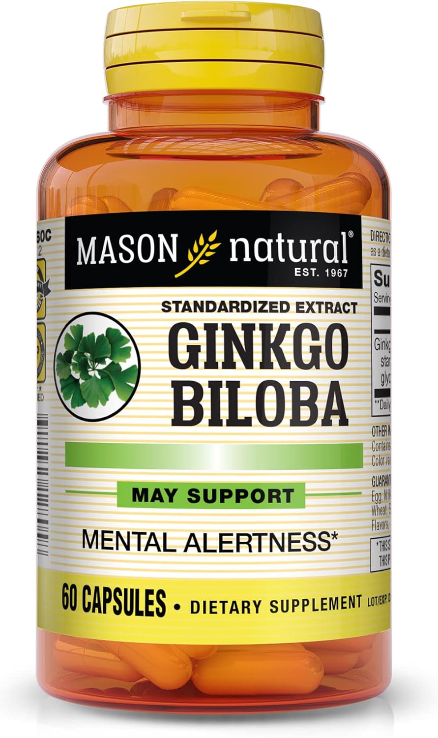 MASON NATURAL Ginkgo Biloba Herbal Supplement for Brain Function & Alertness - 60 Capsules