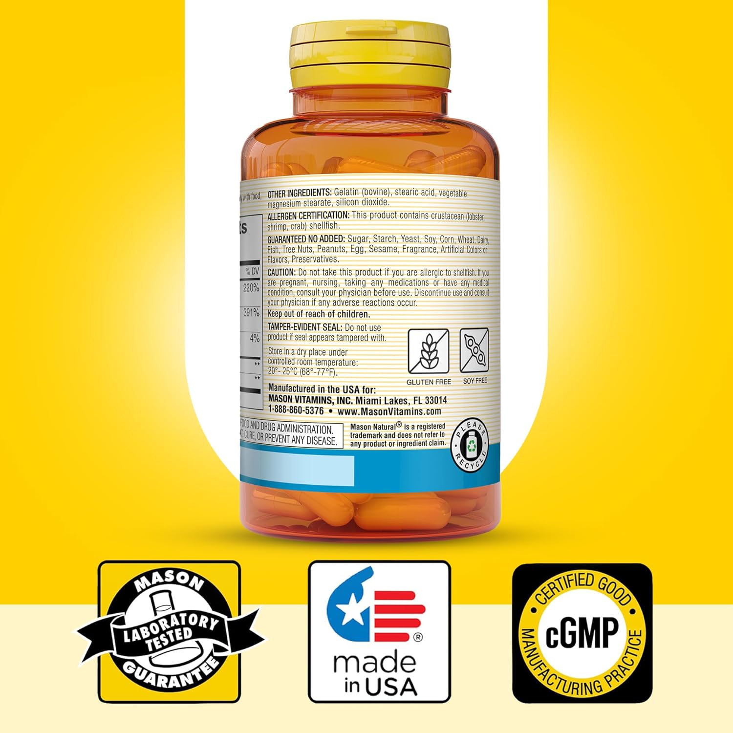 MASON NATURAL Glucosamine Chondroitin 1500/1200 + Vitamin C - Joint Health Support, Flexibility & Mobility - 100 Capsules