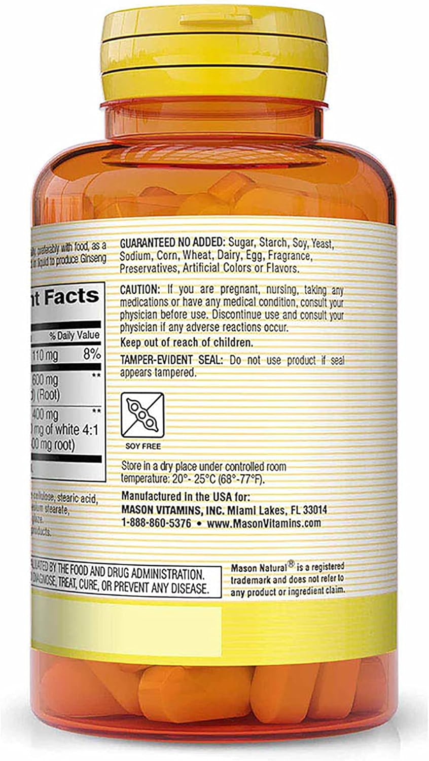 MASON NATURAL Korean Ginseng 1000mg Tablets - Premium Mason Vitamins