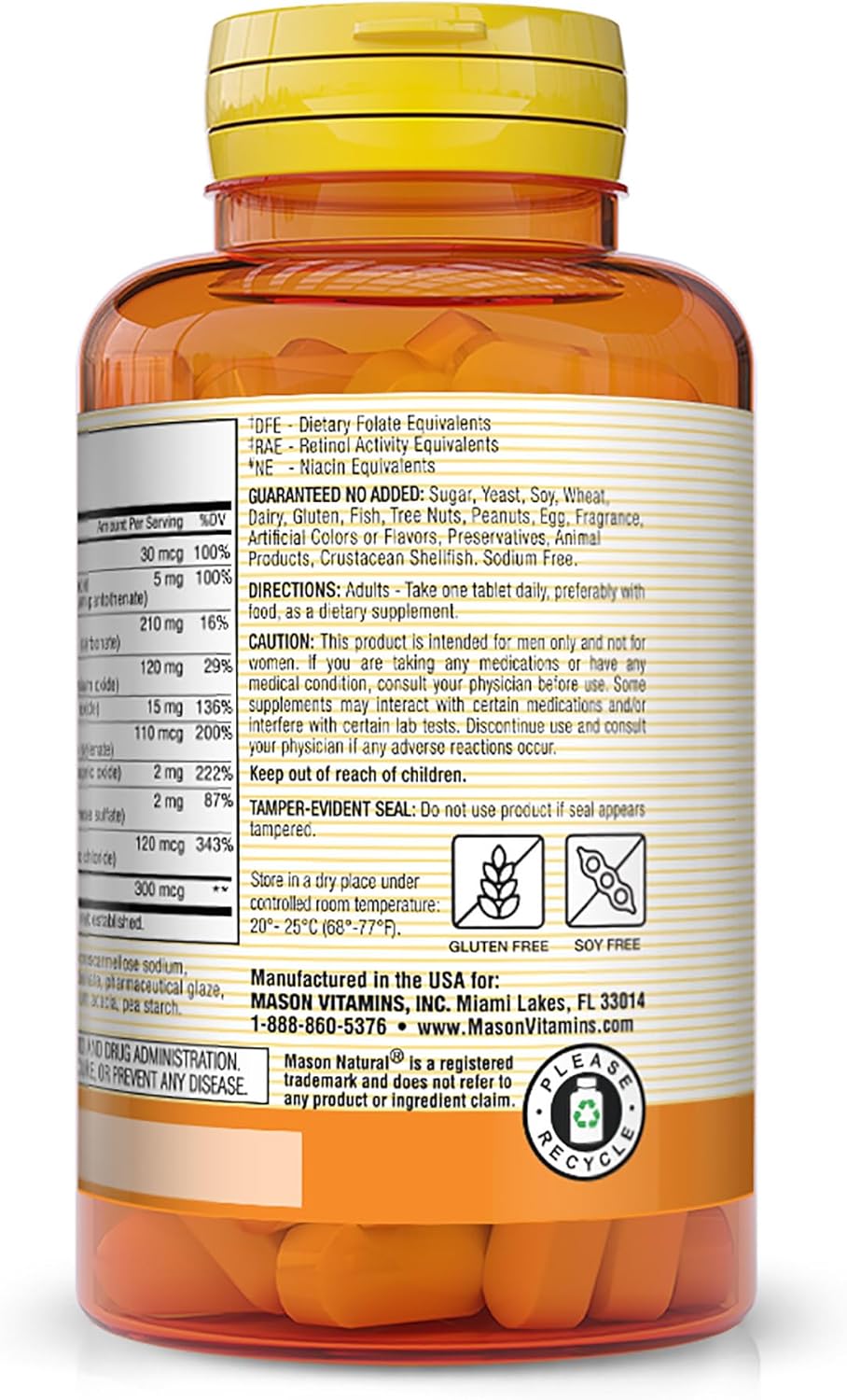 MASON NATURAL Men's Daily Formula Tablets - Equivalent to One a Day, 100 Count