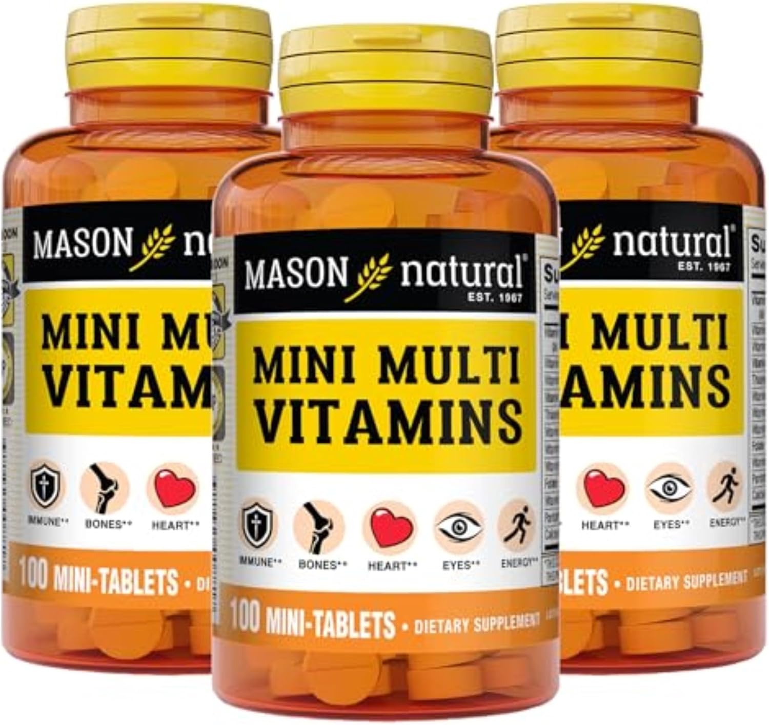 MASON NATURAL Mini Multi Vitamins with Vitamins A, C, D3, E, B Complex, Folate, and Calcium - 300 Day Supply
