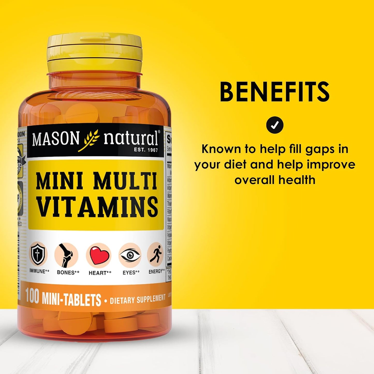 MASON NATURAL Mini Multi Vitamins with Vitamins A, C, D3, E, B Complex, Folate, and Calcium - 300 Day Supply