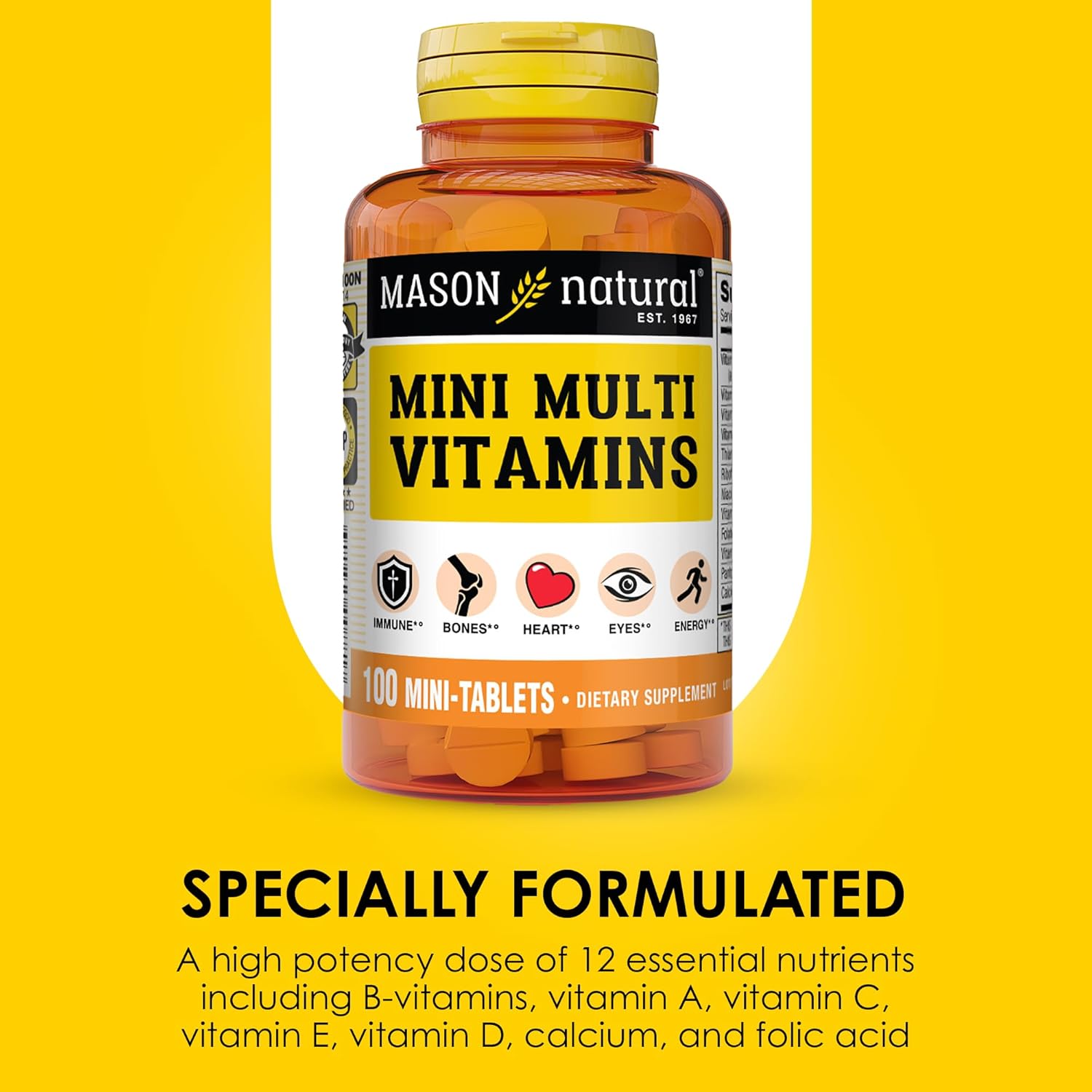 MASON NATURAL Mini Multi Vitamins with Vitamins A, C, D3, E, B Complex, Folate, and Calcium - 300 Day Supply