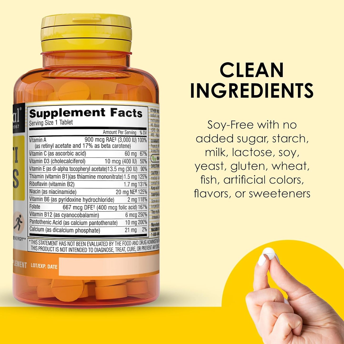 MASON NATURAL Mini Multi Vitamins with Vitamins A, C, D3, E, B Complex, Folate, and Calcium - 300 Day Supply