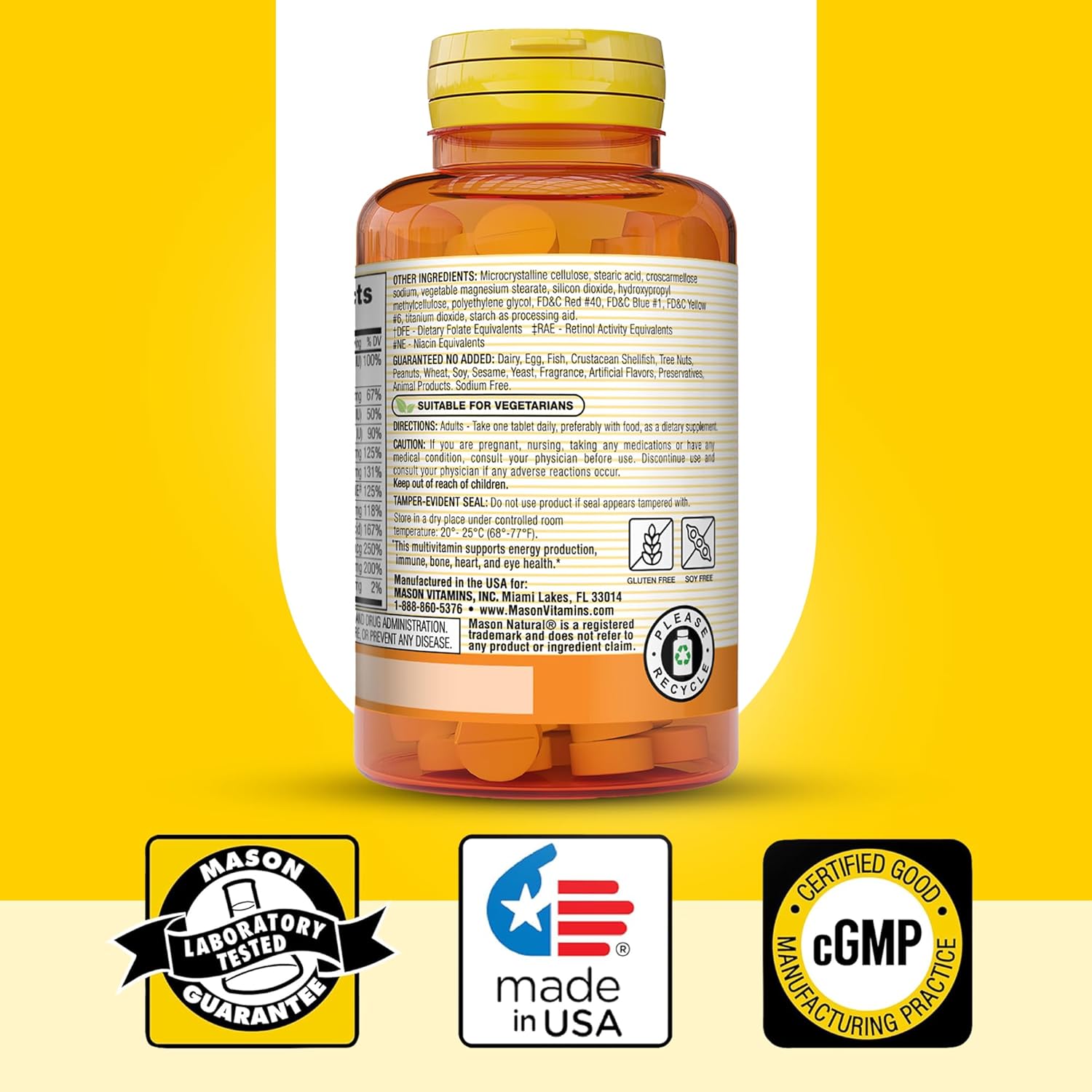 MASON NATURAL Mini Multi Vitamins with Vitamins A, C, D3, E, B Complex, Folate, and Calcium - 300 Day Supply