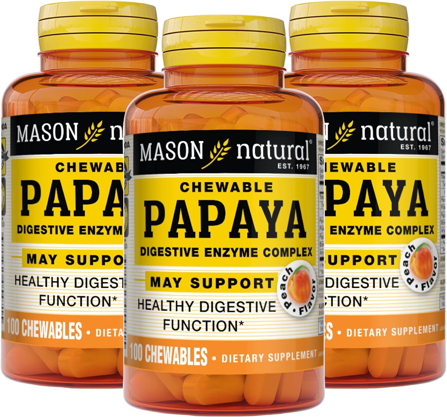 MASON NATURAL Papaya Digestive Enzyme Complex Chewables - Peach Flavor, Supports Digestive Health & Nutrient Absorption, 300 Count - BoostGo Australia