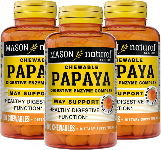 MASON NATURAL Papaya Digestive Enzyme Complex Chewables - Peach Flavor, Supports Digestive Health & Nutrient Absorption, 300 Count - BoostGo Australia