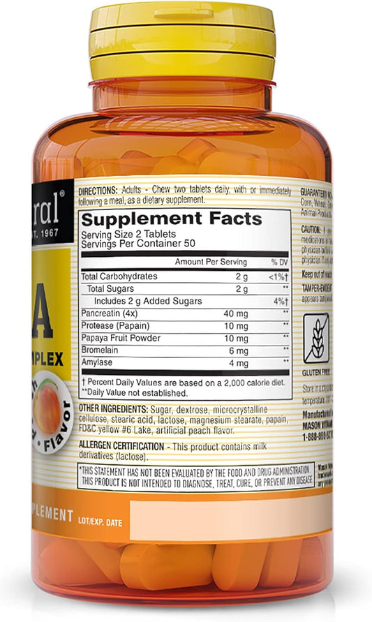 MASON NATURAL Papaya Digestive Enzyme Complex Chewables - Peach Flavor, Supports Digestive Health and Nutrient Absorption, 600 Count