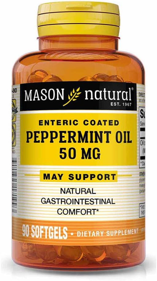 MASON NATURAL Peppermint Oil Softgels for Gastrointestinal Comfort - Supports Healthy Gut & Bowel, Enteric Coated Dietary Supplement (90 ct)
