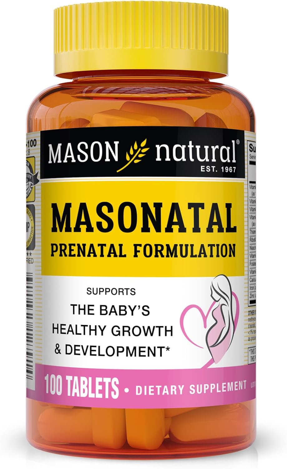 MASON NATURAL Prenatal & Postnatal Multivitamin - Supports Baby Development, 100 Tablets