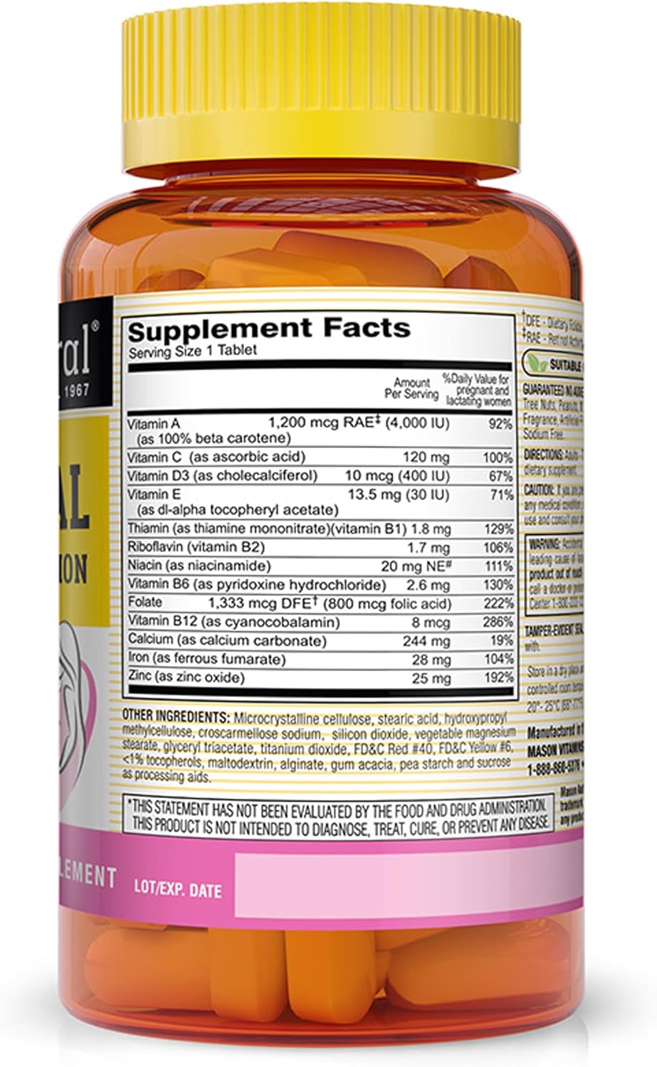 MASON NATURAL Prenatal & Postnatal Multivitamin - Supports Baby Development, 100 Tablets