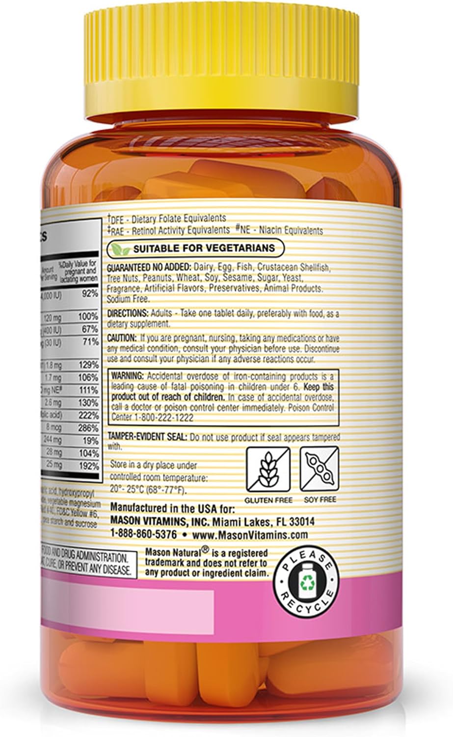 MASON NATURAL Prenatal & Postnatal Multivitamin - Supports Baby Development, 100 Tablets