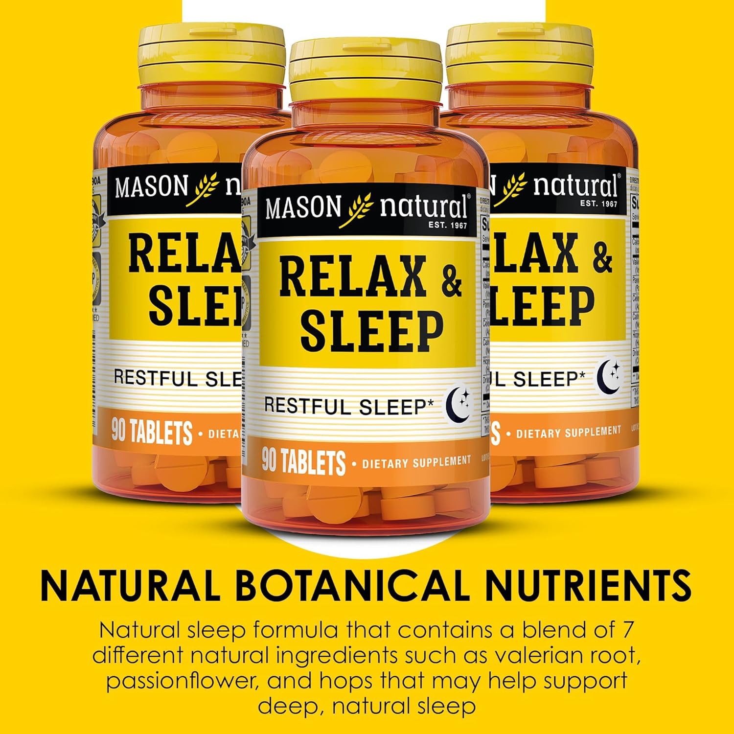 MASON NATURAL Relax & Sleep Herbal Supplement with Valerian Root & Passiflora Extract - 9 Month Supply, 3 Pack